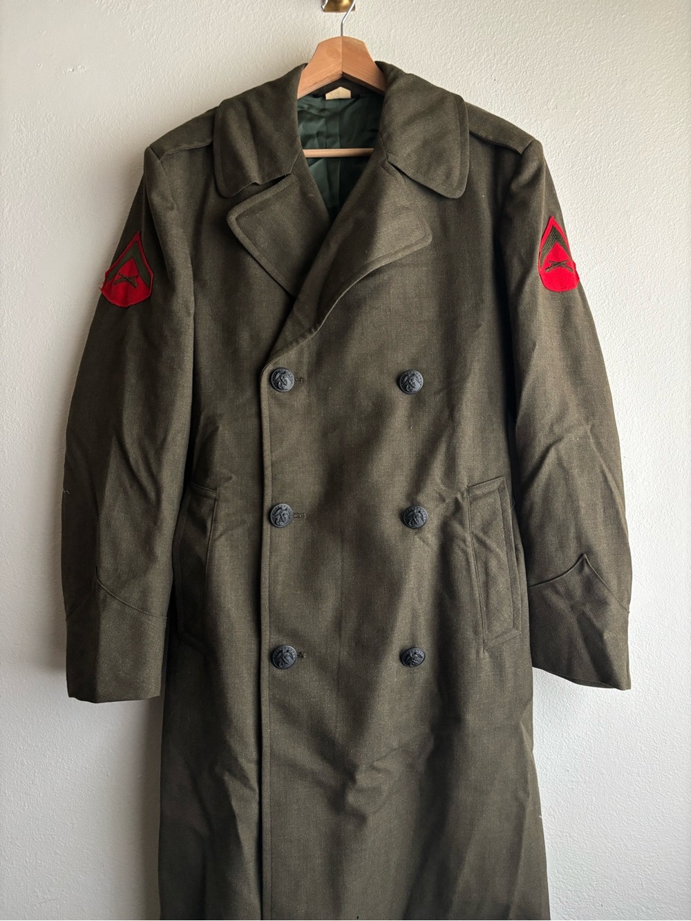 Vintage 1975 USMC Wool Serge Overcoat Military Trench Coat Lance Corporal 36R